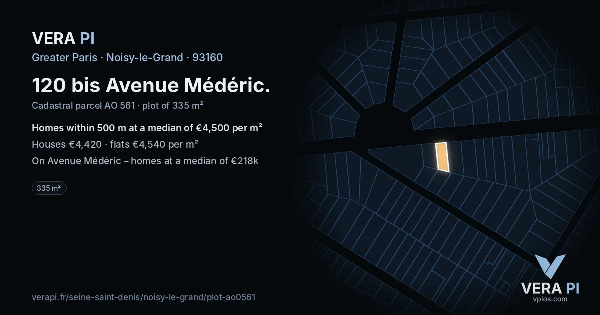 120 bis Avenue Médéric, Noisy-le-Grand at night – the plot lit, the parcels around coloured by the prices near them