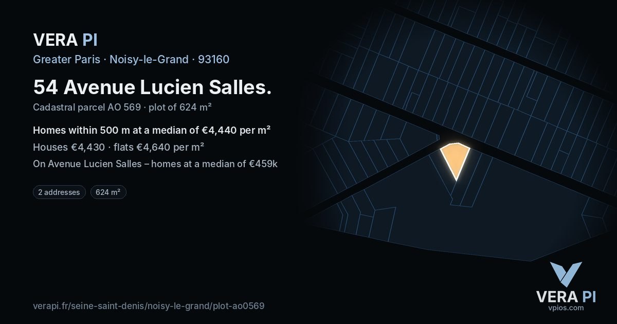 54 Avenue Lucien Salles, Noisy-le-Grand at night – the plot lit, the parcels around coloured by the prices near them