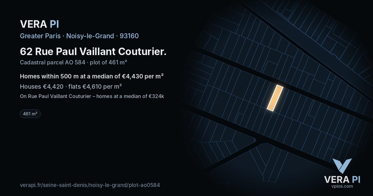 62 Rue Paul Vaillant Couturier, Noisy-le-Grand at night – the plot lit, the parcels around coloured by the prices near them