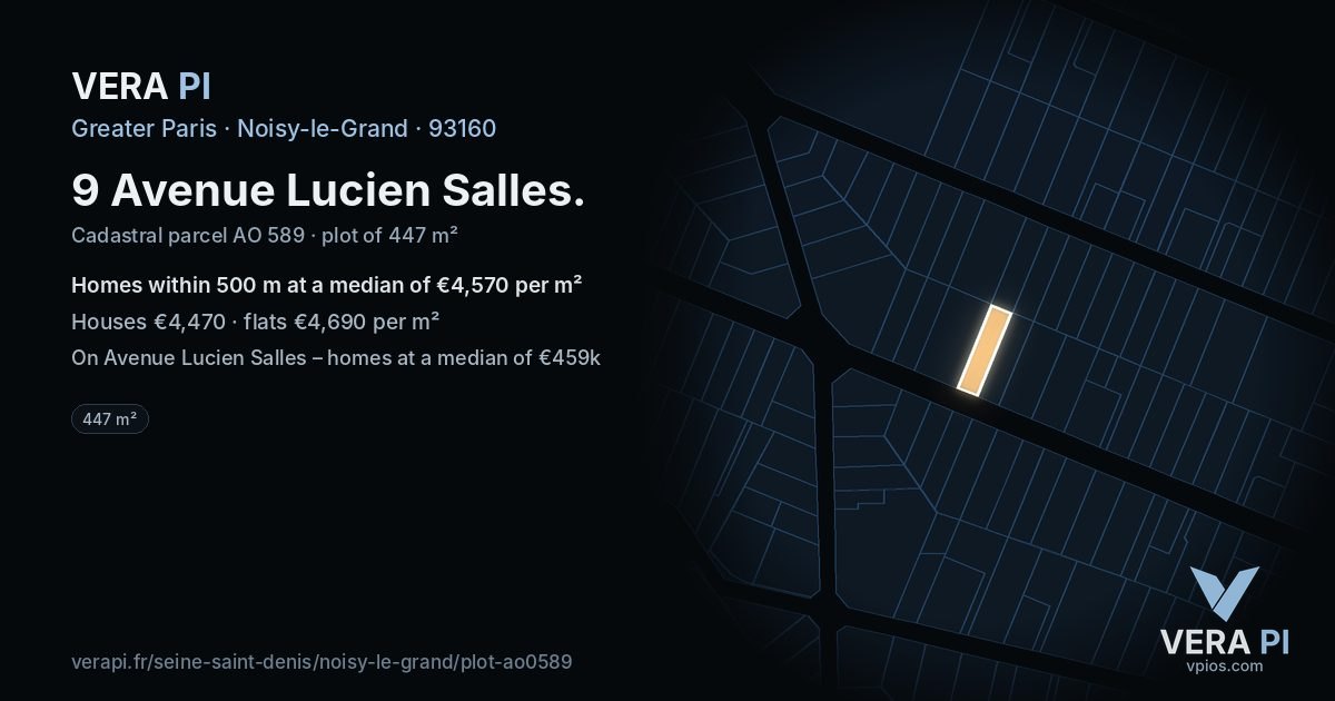 9 Avenue Lucien Salles, Noisy-le-Grand at night – the plot lit, the parcels around coloured by the prices near them