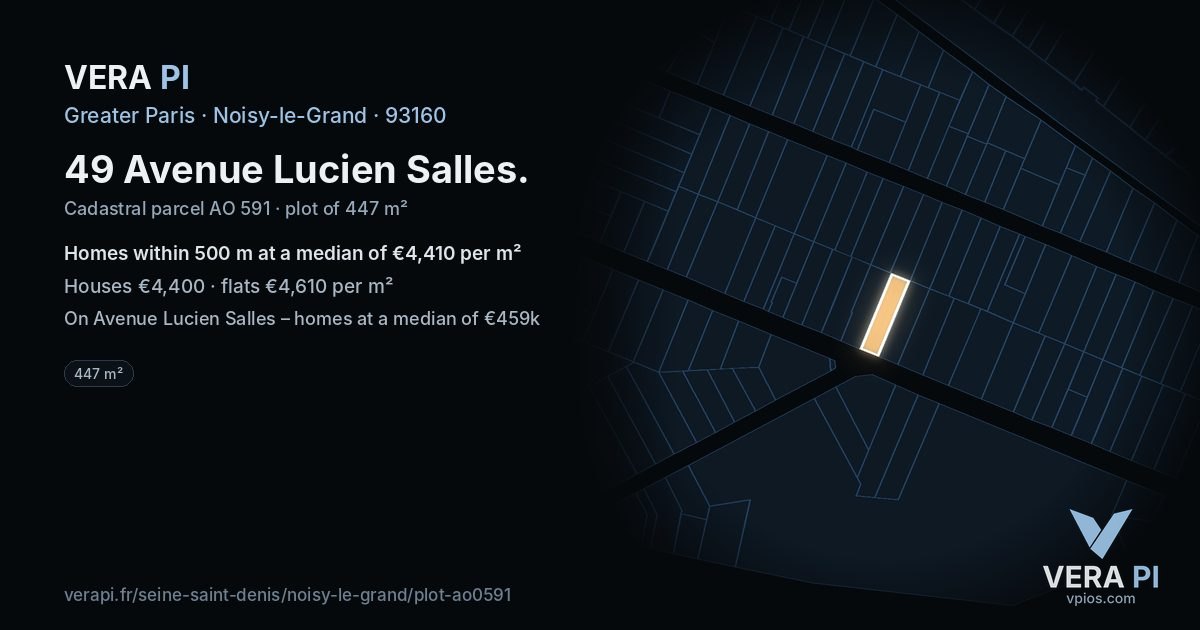 49 Avenue Lucien Salles, Noisy-le-Grand at night – the plot lit, the parcels around coloured by the prices near them