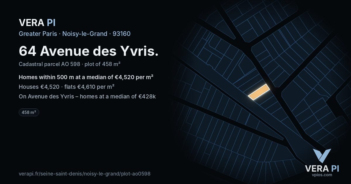 64 Avenue des Yvris, Noisy-le-Grand at night – the plot lit, the parcels around coloured by the prices near them