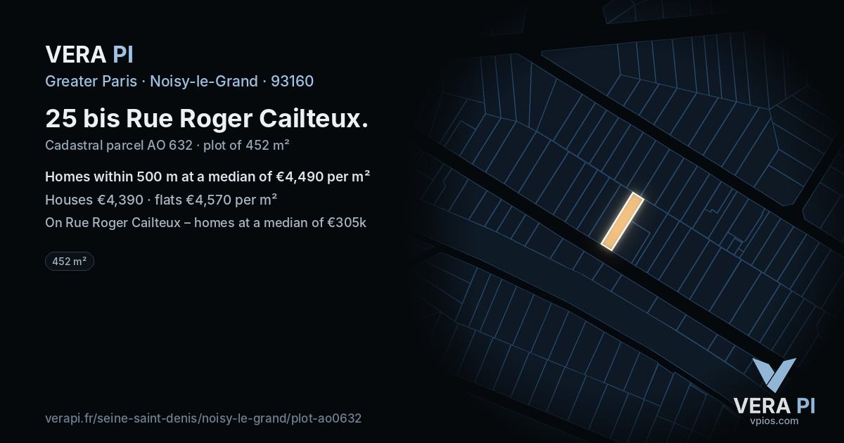 25 bis Rue Roger Cailteux, Noisy-le-Grand at night – the plot lit, the parcels around coloured by the prices near them