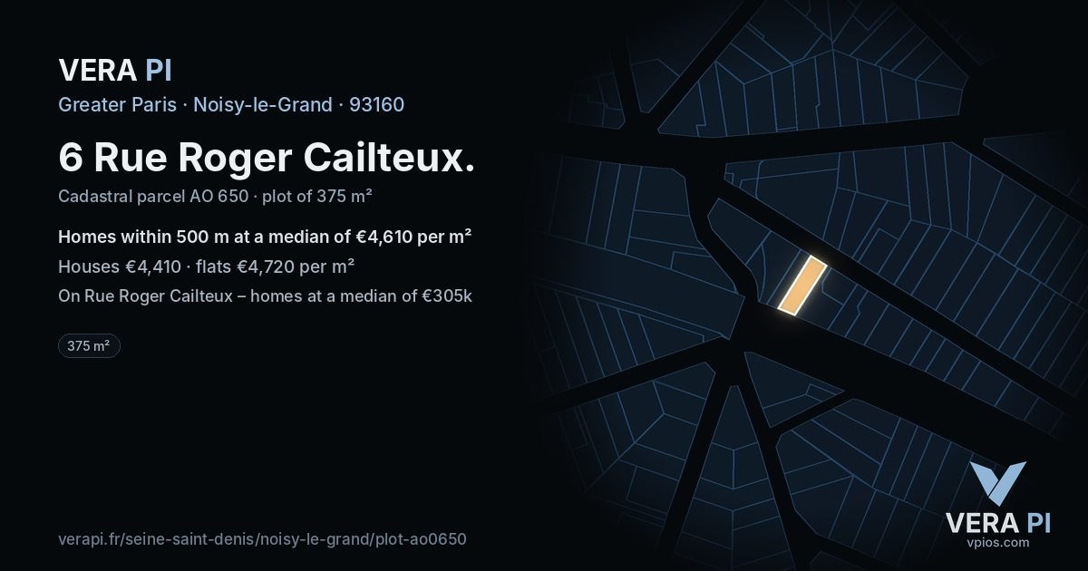 6 Rue Roger Cailteux, Noisy-le-Grand at night – the plot lit, the parcels around coloured by the prices near them