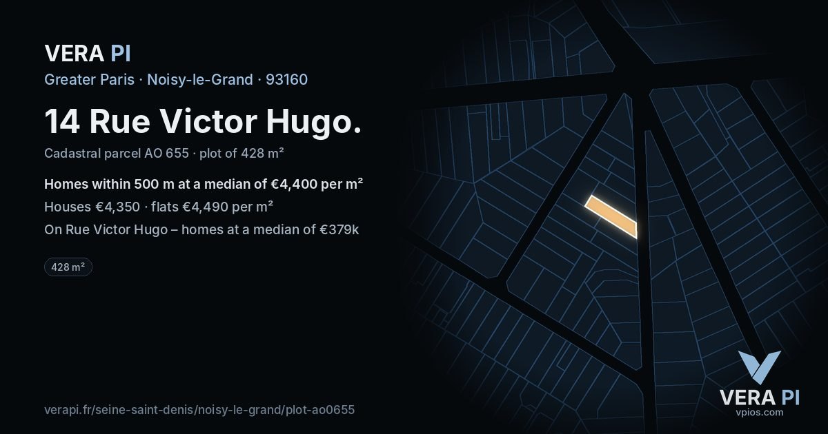 14 Rue Victor Hugo, Noisy-le-Grand at night – the plot lit, the parcels around coloured by the prices near them