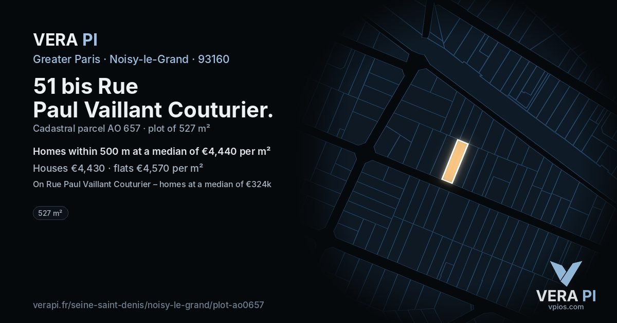 51 bis Rue Paul Vaillant Couturier, Noisy-le-Grand at night – the plot lit, the parcels around coloured by the prices near them