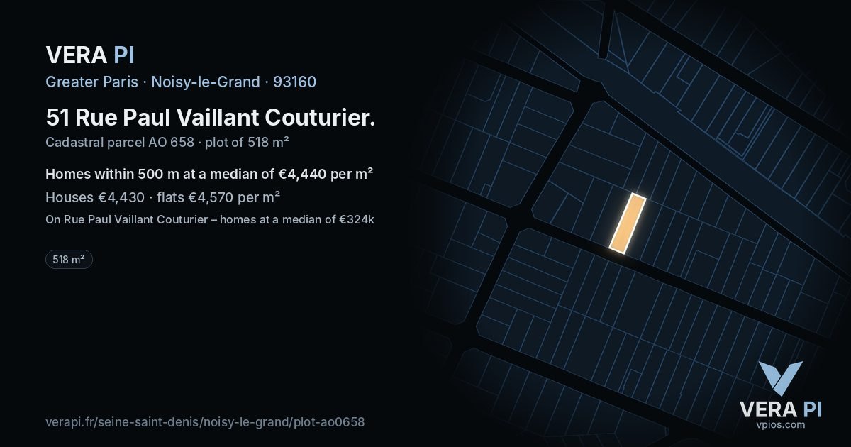 51 Rue Paul Vaillant Couturier, Noisy-le-Grand at night – the plot lit, the parcels around coloured by the prices near them