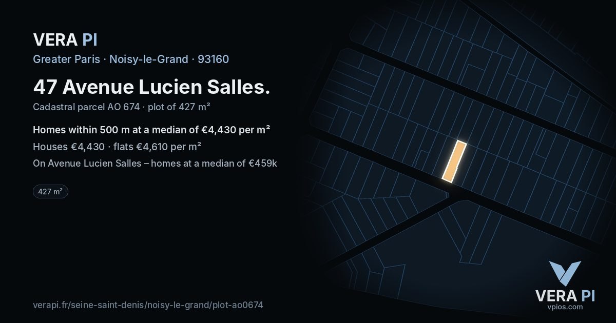 47 Avenue Lucien Salles, Noisy-le-Grand at night – the plot lit, the parcels around coloured by the prices near them