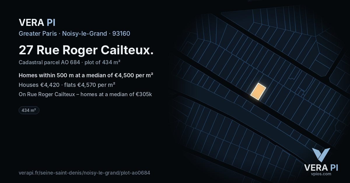 27 Rue Roger Cailteux, Noisy-le-Grand at night – the plot lit, the parcels around coloured by the prices near them
