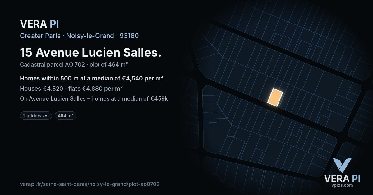 15 Avenue Lucien Salles, Noisy-le-Grand at night – the plot lit, the parcels around coloured by the prices near them