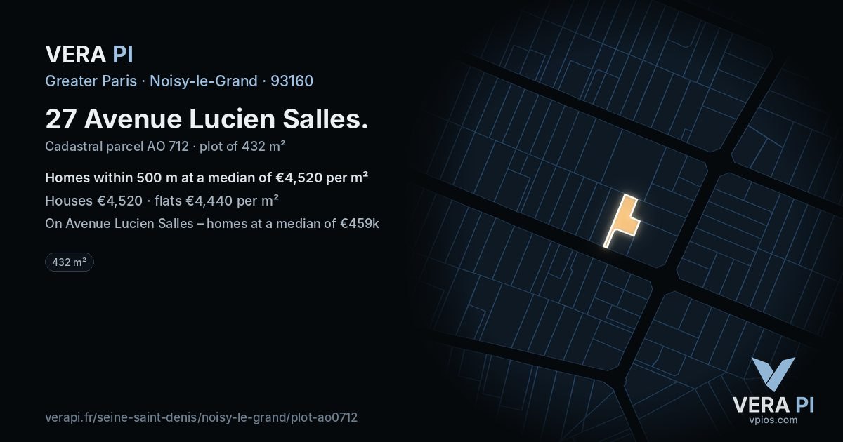 27 Avenue Lucien Salles, Noisy-le-Grand at night – the plot lit, the parcels around coloured by the prices near them