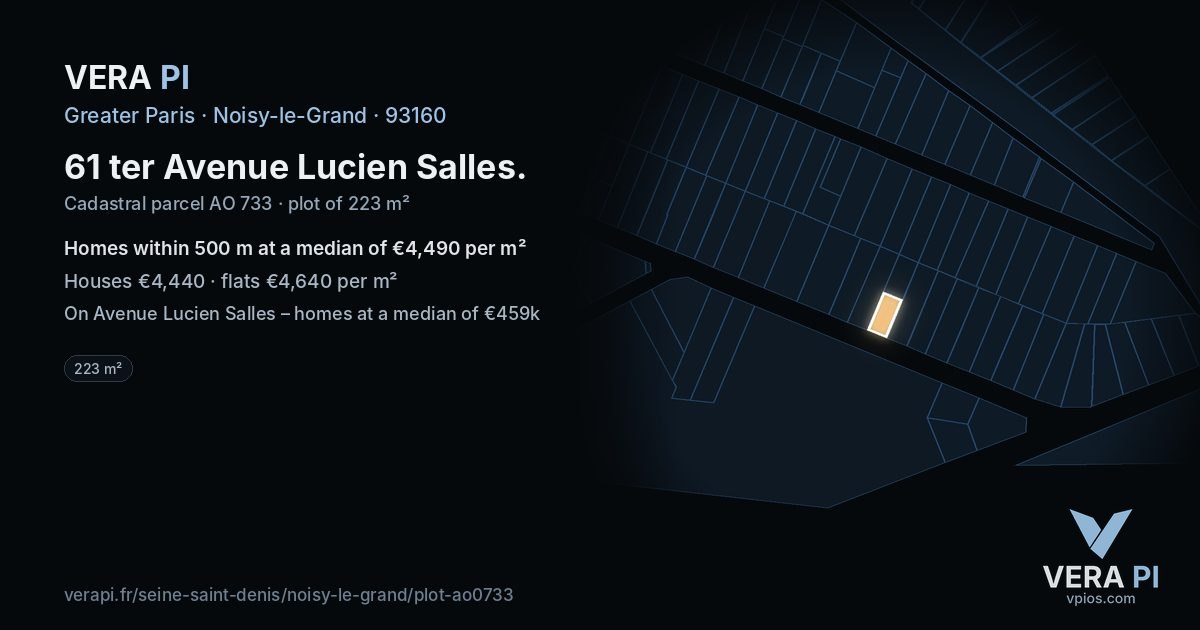 61 ter Avenue Lucien Salles, Noisy-le-Grand at night – the plot lit, the parcels around coloured by the prices near them