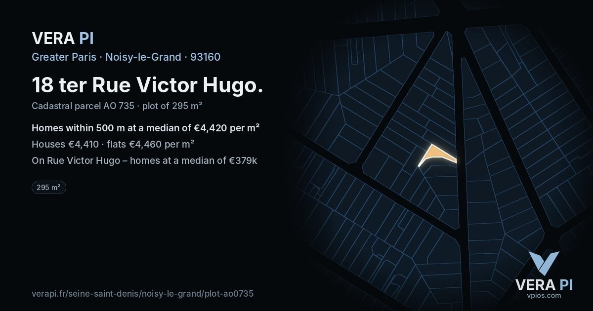 18 ter Rue Victor Hugo, Noisy-le-Grand at night – the plot lit, the parcels around coloured by the prices near them