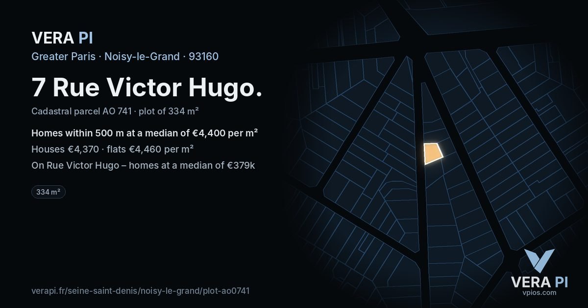 7 Rue Victor Hugo, Noisy-le-Grand at night – the plot lit, the parcels around coloured by the prices near them