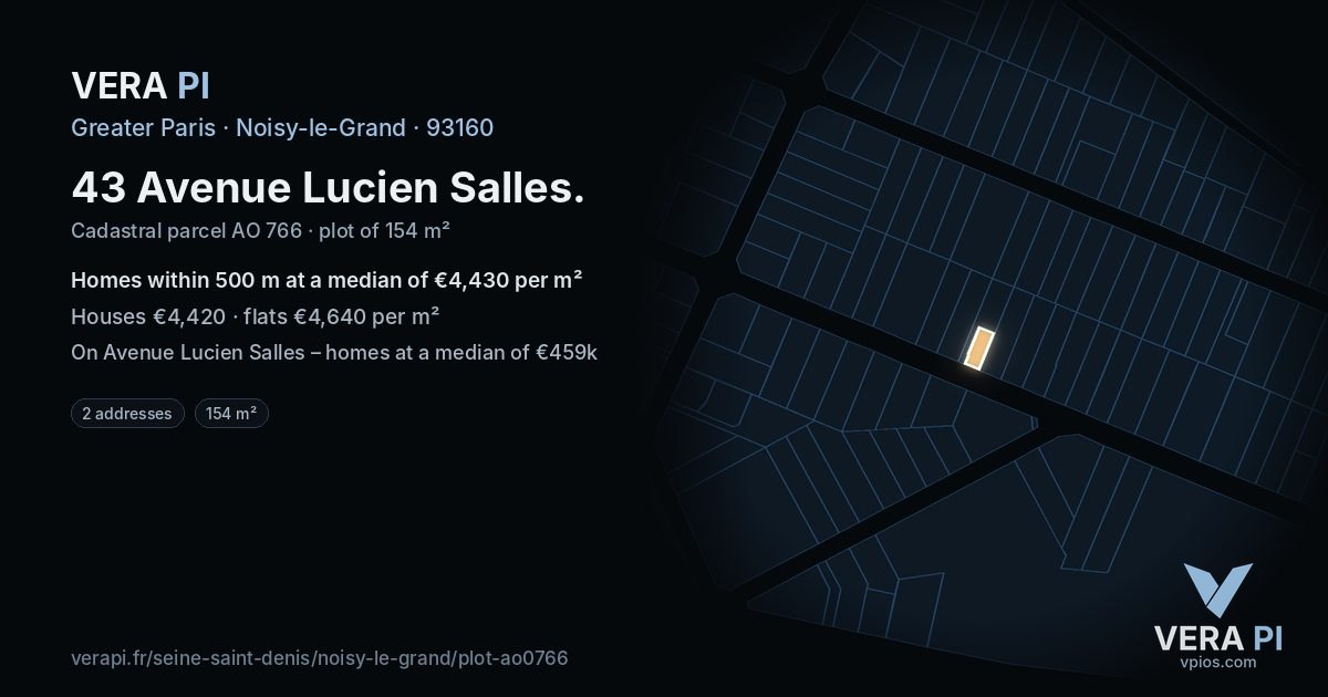 43 Avenue Lucien Salles, Noisy-le-Grand at night – the plot lit, the parcels around coloured by the prices near them
