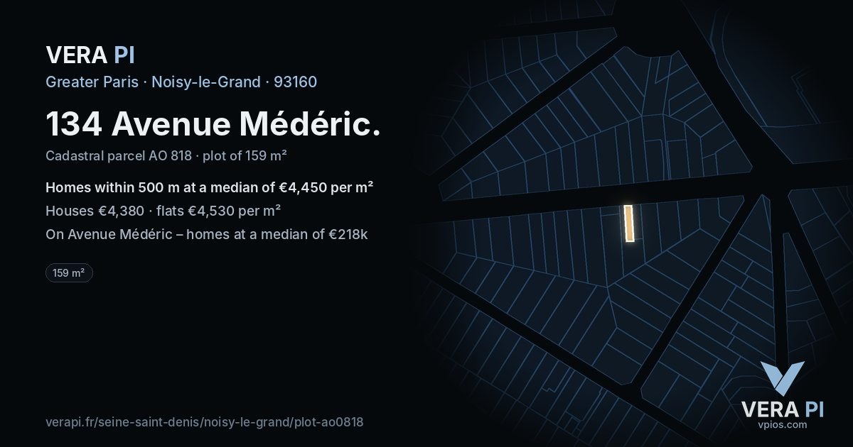 134 Avenue Médéric, Noisy-le-Grand at night – the plot lit, the parcels around coloured by the prices near them