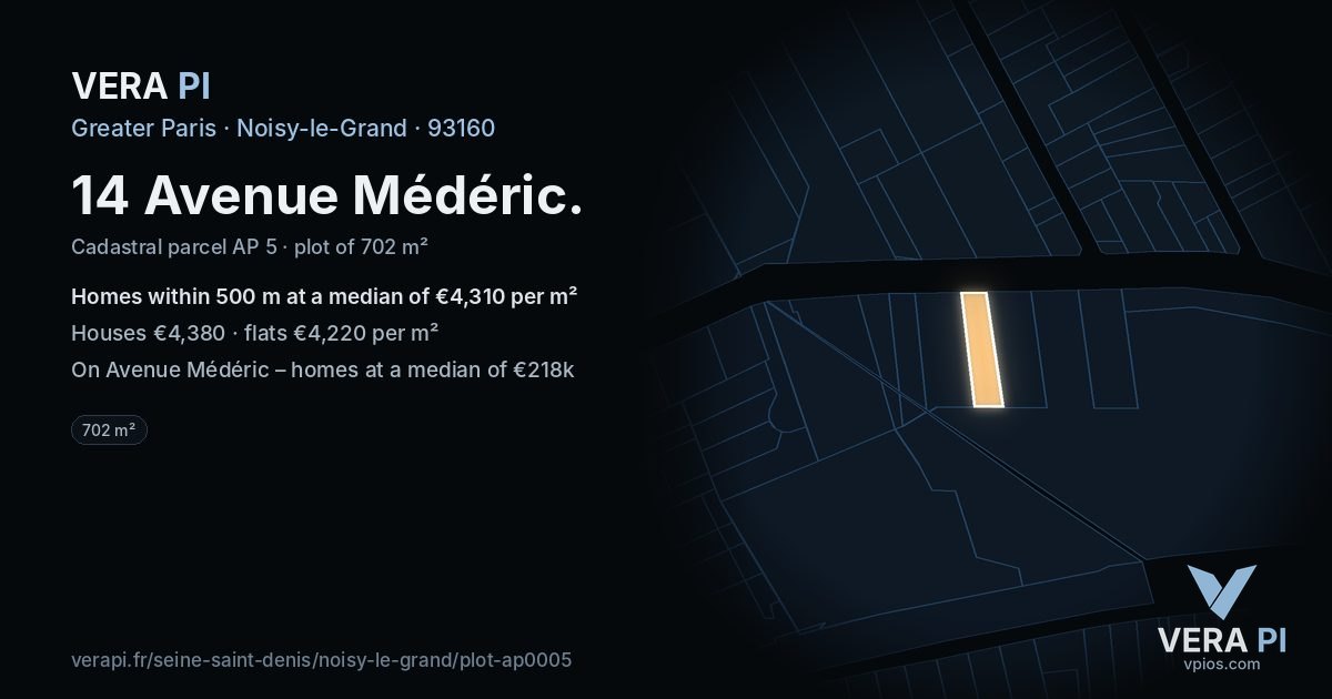 14 Avenue Médéric, Noisy-le-Grand at night – the plot lit, the parcels around coloured by the prices near them