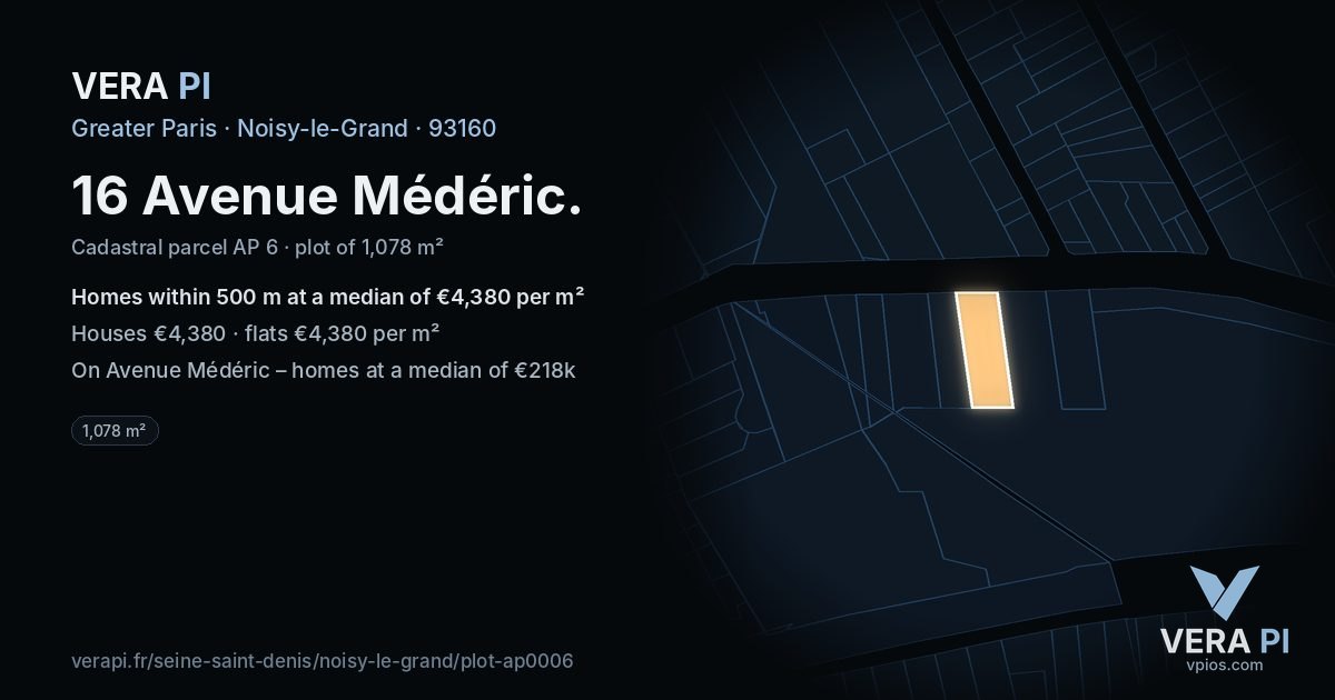 16 Avenue Médéric, Noisy-le-Grand at night – the plot lit, the parcels around coloured by the prices near them