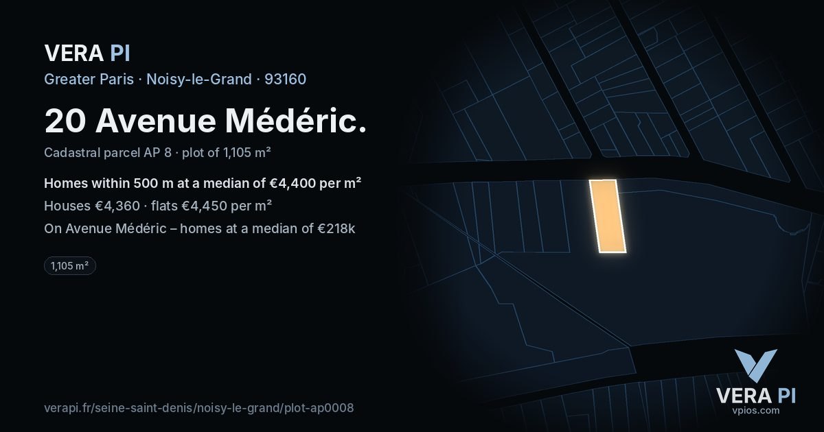 20 Avenue Médéric, Noisy-le-Grand at night – the plot lit, the parcels around coloured by the prices near them