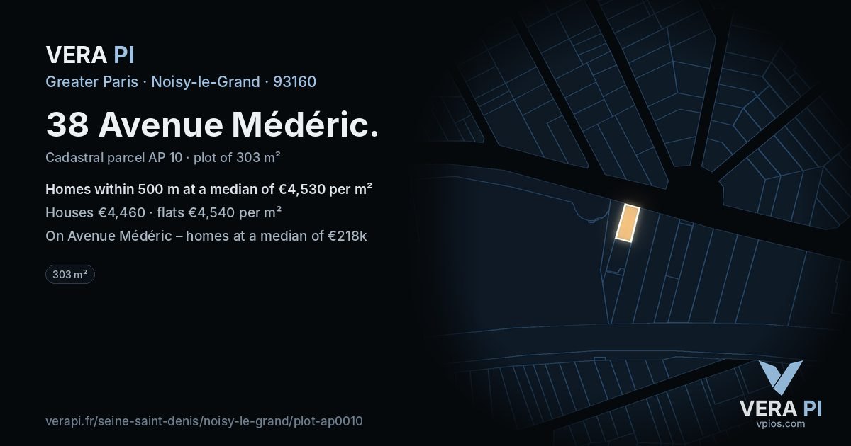 38 Avenue Médéric, Noisy-le-Grand at night – the plot lit, the parcels around coloured by the prices near them