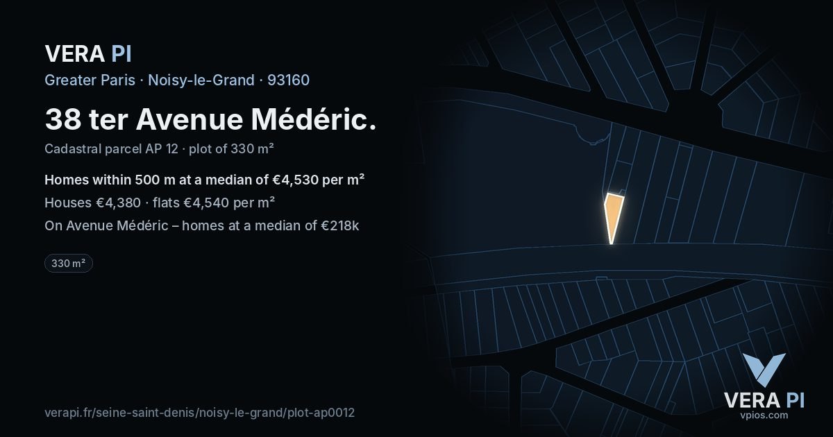 38 ter Avenue Médéric, Noisy-le-Grand at night – the plot lit, the parcels around coloured by the prices near them