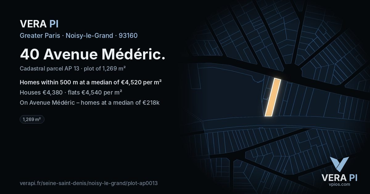 40 Avenue Médéric, Noisy-le-Grand at night – the plot lit, the parcels around coloured by the prices near them
