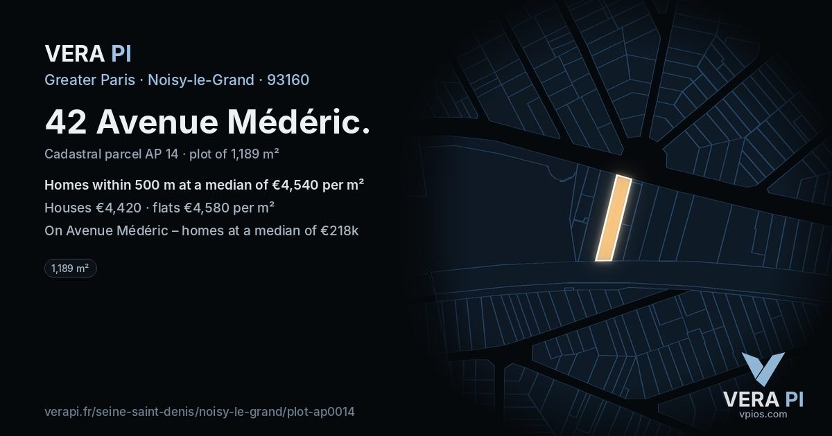 42 Avenue Médéric, Noisy-le-Grand at night – the plot lit, the parcels around coloured by the prices near them