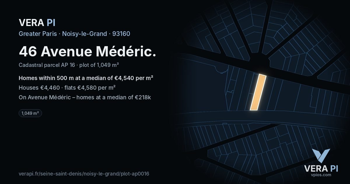 46 Avenue Médéric, Noisy-le-Grand at night – the plot lit, the parcels around coloured by the prices near them