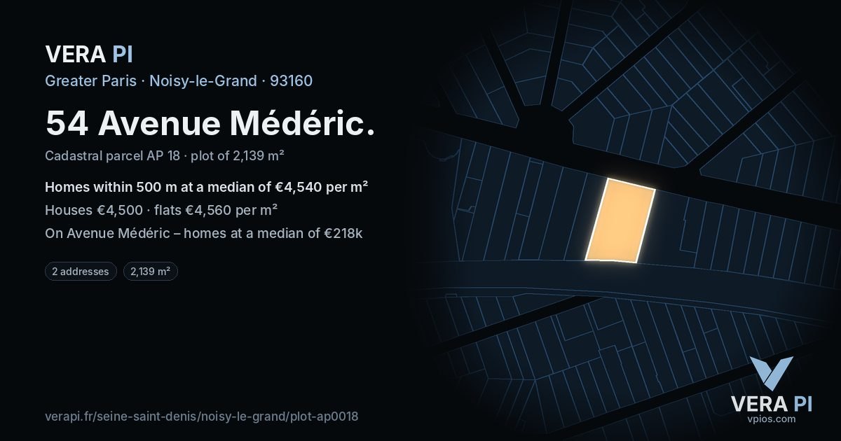 54 Avenue Médéric, Noisy-le-Grand at night – the plot lit, the parcels around coloured by the prices near them