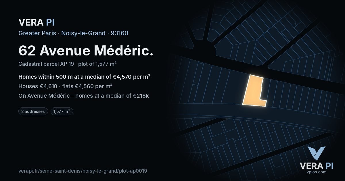 62 Avenue Médéric, Noisy-le-Grand at night – the plot lit, the parcels around coloured by the prices near them
