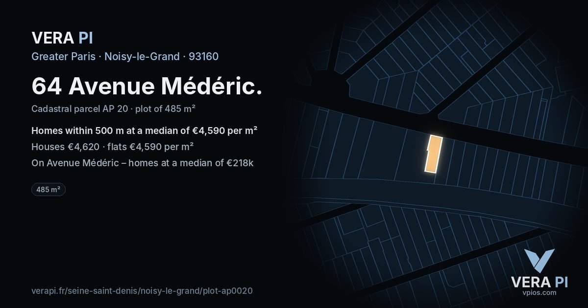 64 Avenue Médéric, Noisy-le-Grand at night – the plot lit, the parcels around coloured by the prices near them