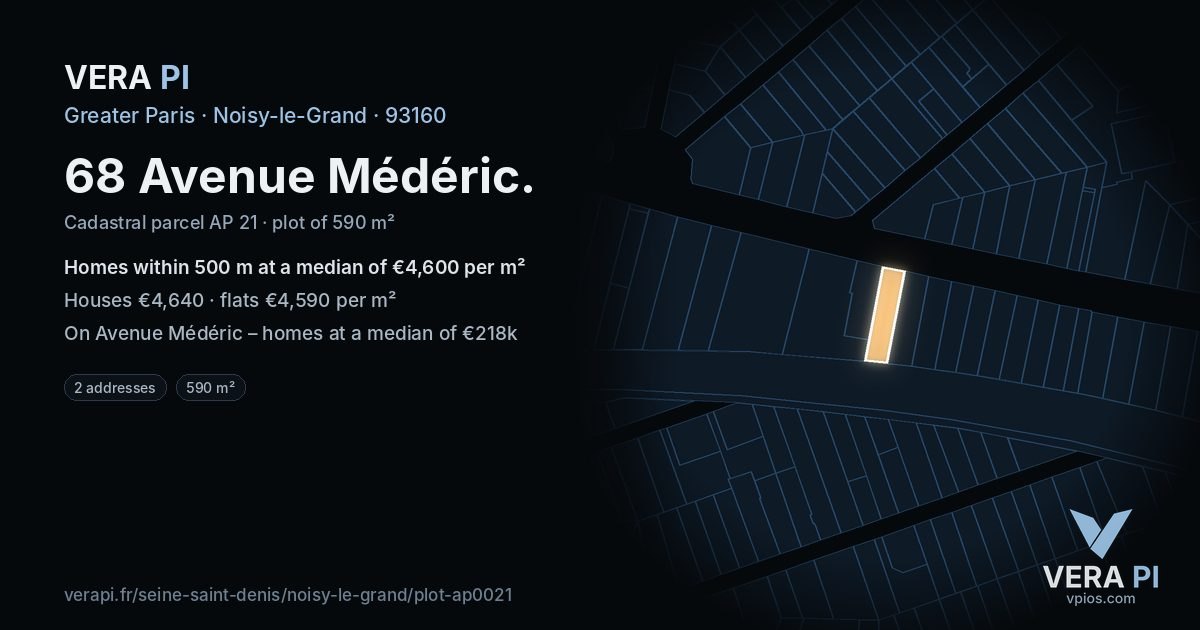 68 Avenue Médéric, Noisy-le-Grand at night – the plot lit, the parcels around coloured by the prices near them