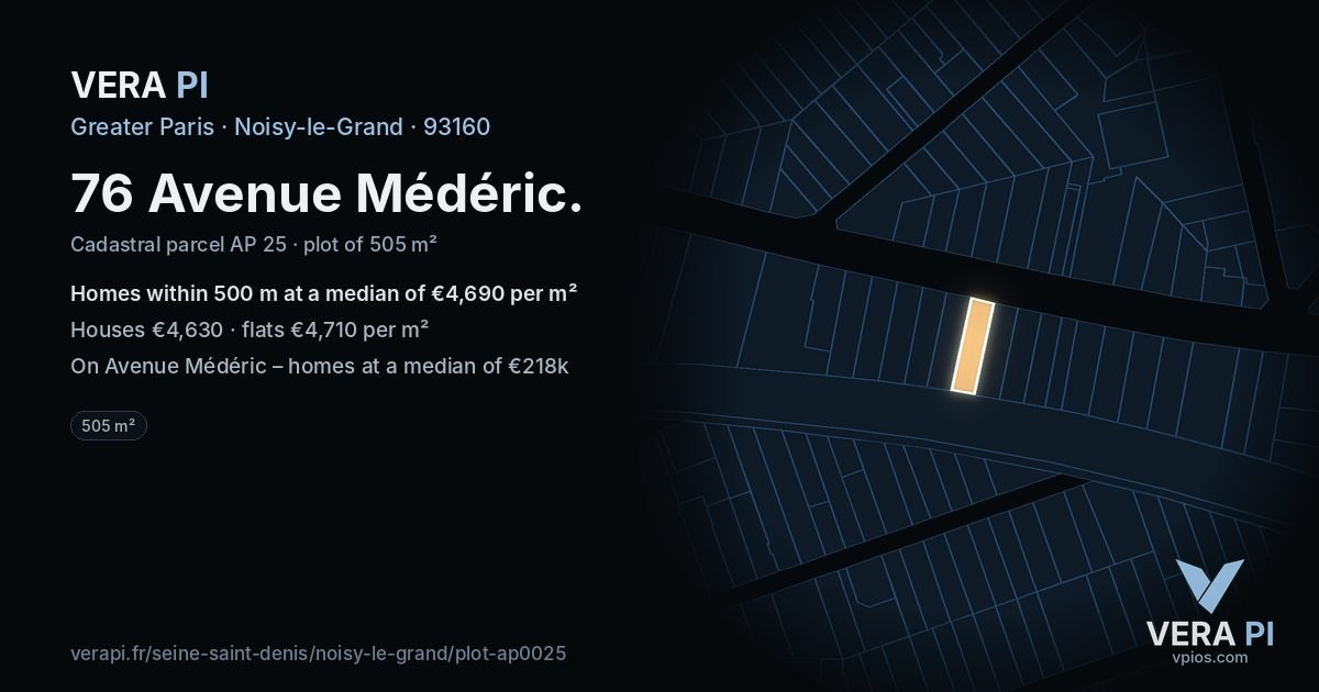 76 Avenue Médéric, Noisy-le-Grand at night – the plot lit, the parcels around coloured by the prices near them