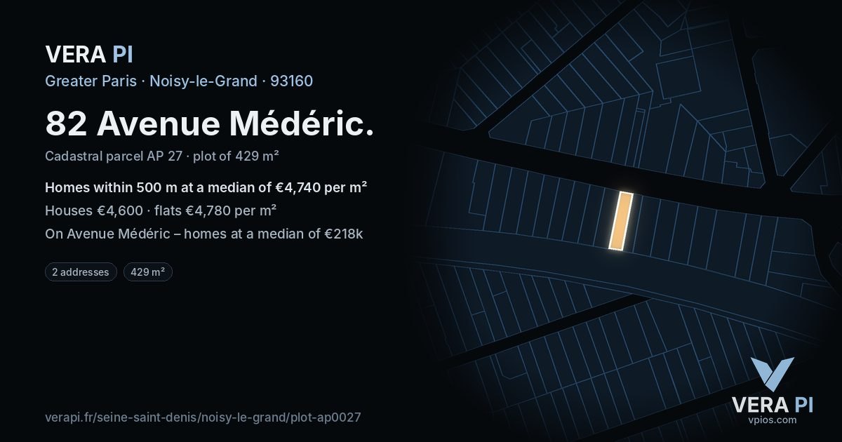 82 Avenue Médéric, Noisy-le-Grand at night – the plot lit, the parcels around coloured by the prices near them