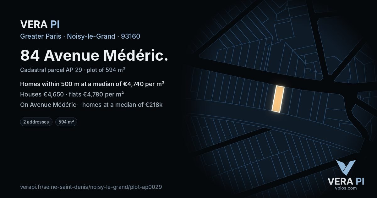84 Avenue Médéric, Noisy-le-Grand at night – the plot lit, the parcels around coloured by the prices near them