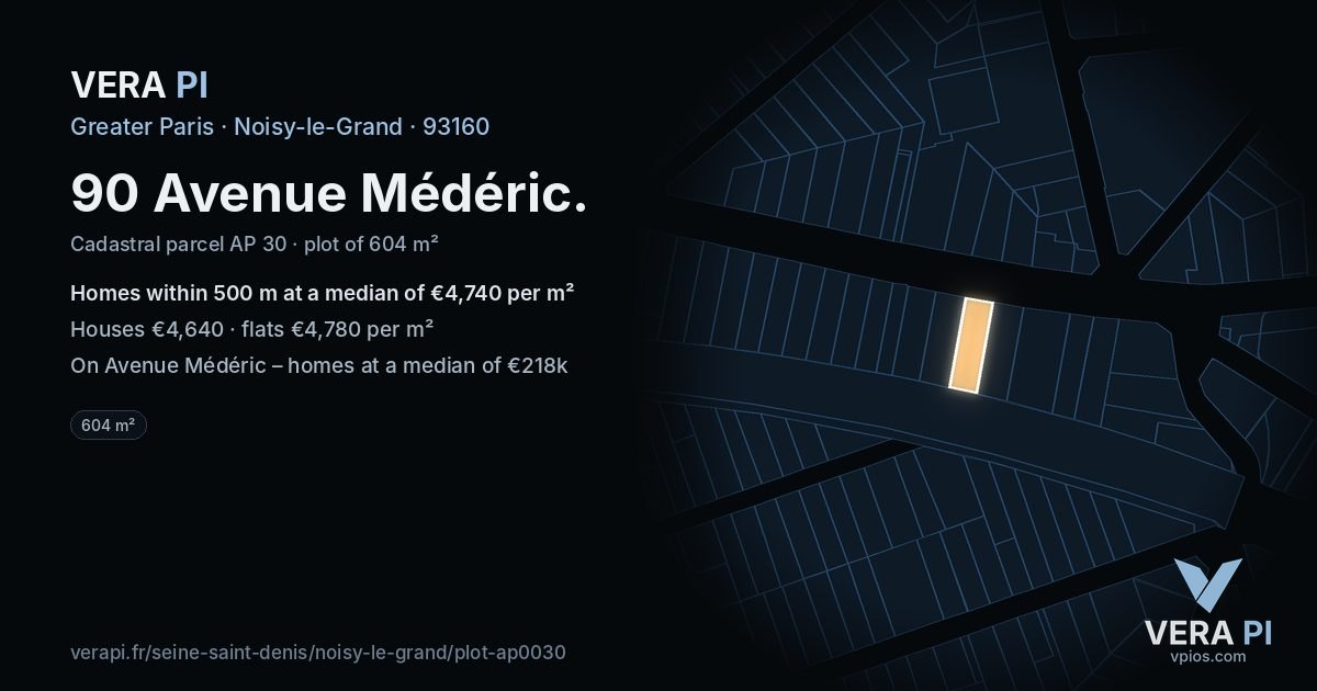 90 Avenue Médéric, Noisy-le-Grand at night – the plot lit, the parcels around coloured by the prices near them