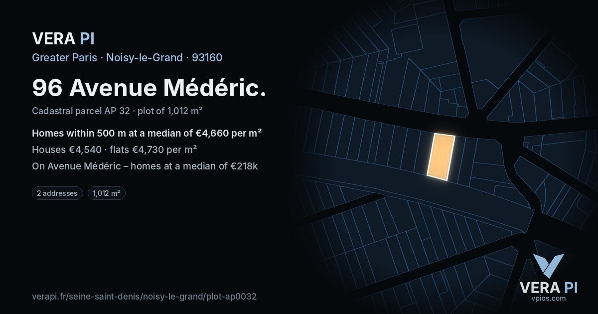 96 Avenue Médéric, Noisy-le-Grand at night – the plot lit, the parcels around coloured by the prices near them