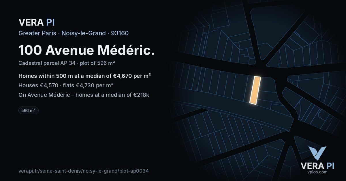 100 Avenue Médéric, Noisy-le-Grand at night – the plot lit, the parcels around coloured by the prices near them