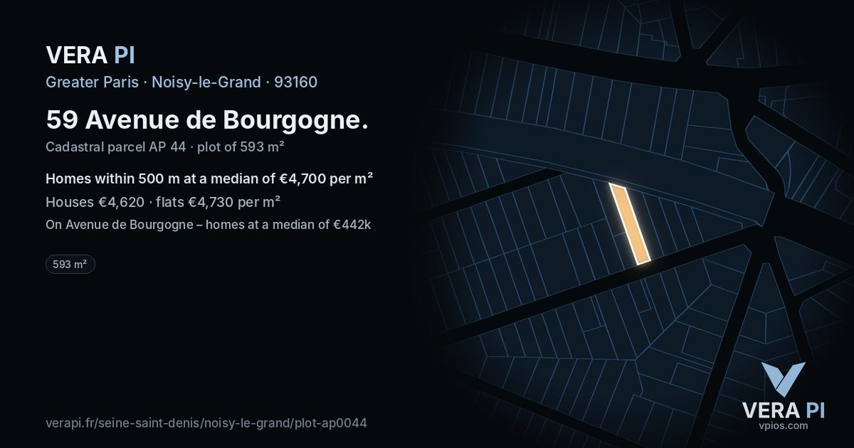 59 Avenue de Bourgogne, Noisy-le-Grand at night – the plot lit, the parcels around coloured by the prices near them