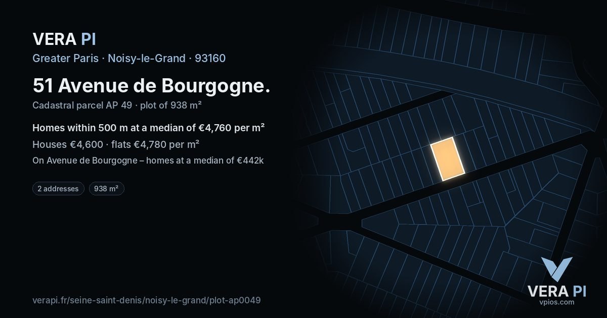 51 Avenue de Bourgogne, Noisy-le-Grand at night – the plot lit, the parcels around coloured by the prices near them