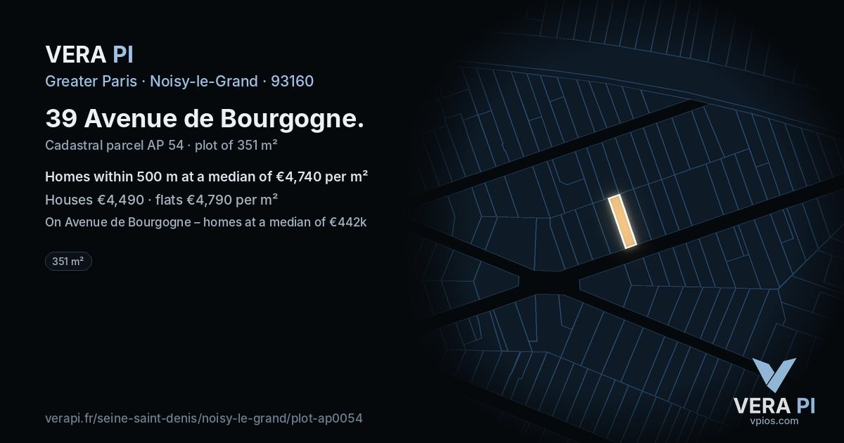 39 Avenue de Bourgogne, Noisy-le-Grand at night – the plot lit, the parcels around coloured by the prices near them