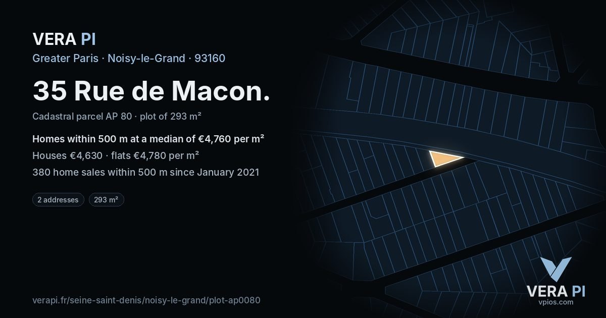 35 Rue de Macon, Noisy-le-Grand at night – the plot lit, the parcels around coloured by the prices near them