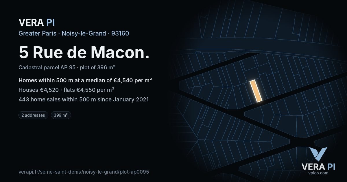 5 Rue de Macon, Noisy-le-Grand at night – the plot lit, the parcels around coloured by the prices near them