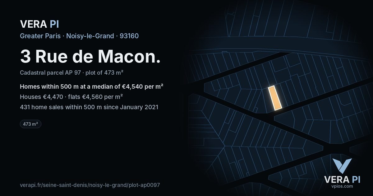 3 Rue de Macon, Noisy-le-Grand at night – the plot lit, the parcels around coloured by the prices near them