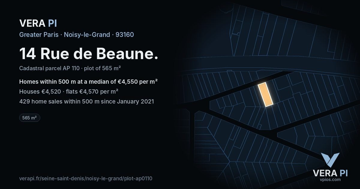 14 Rue de Beaune, Noisy-le-Grand at night – the plot lit, the parcels around coloured by the prices near them