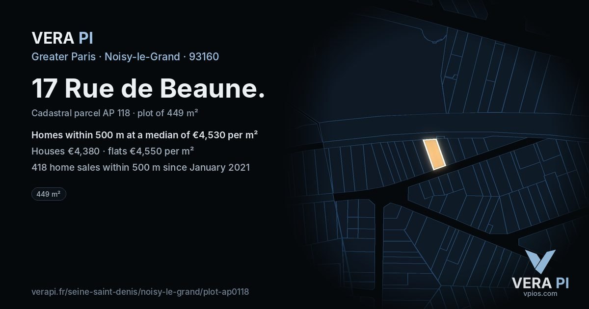 17 Rue de Beaune, Noisy-le-Grand at night – the plot lit, the parcels around coloured by the prices near them
