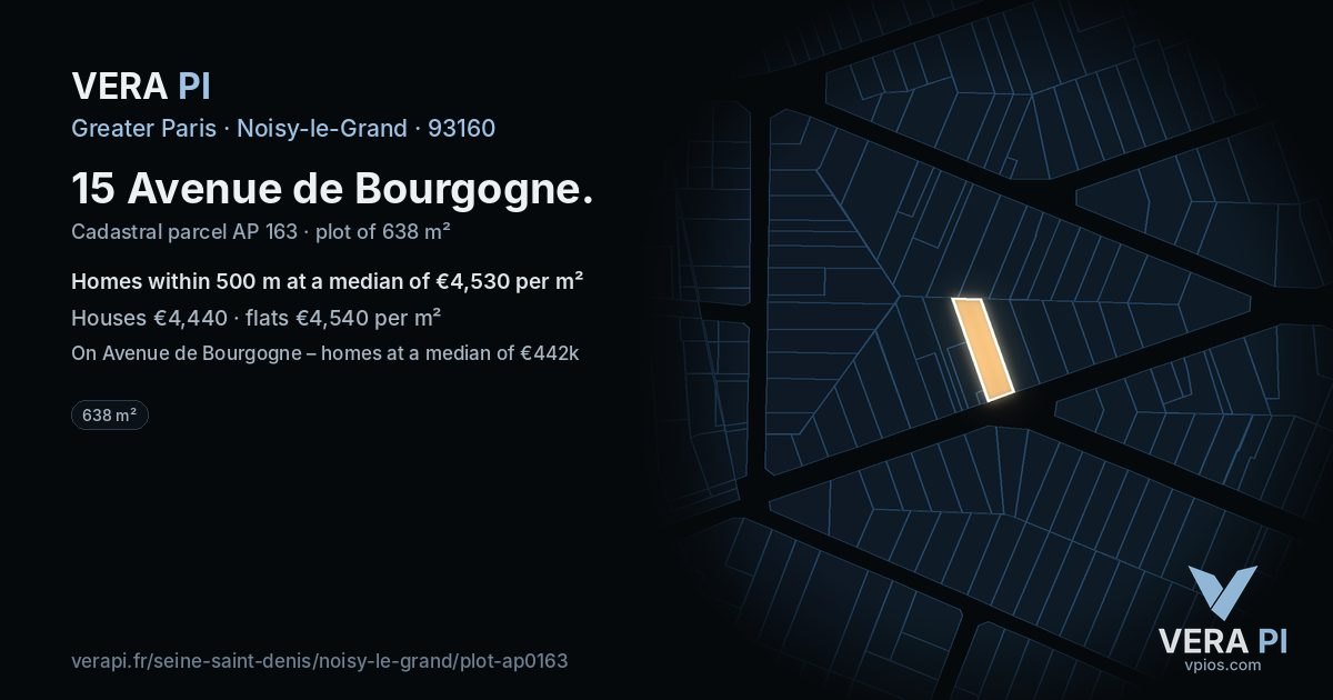 15 Avenue de Bourgogne, Noisy-le-Grand at night – the plot lit, the parcels around coloured by the prices near them
