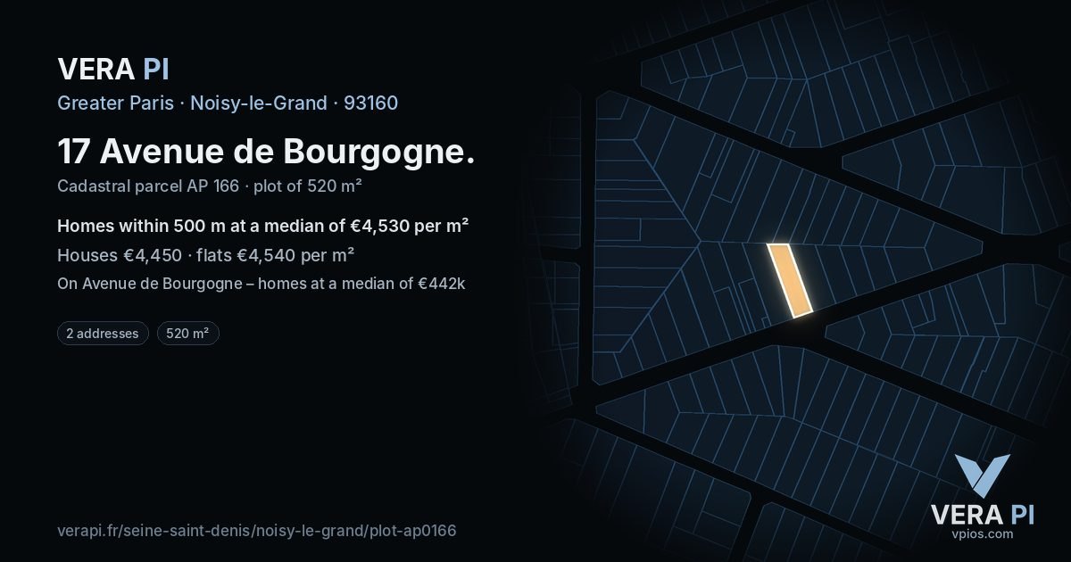 17 Avenue de Bourgogne, Noisy-le-Grand at night – the plot lit, the parcels around coloured by the prices near them