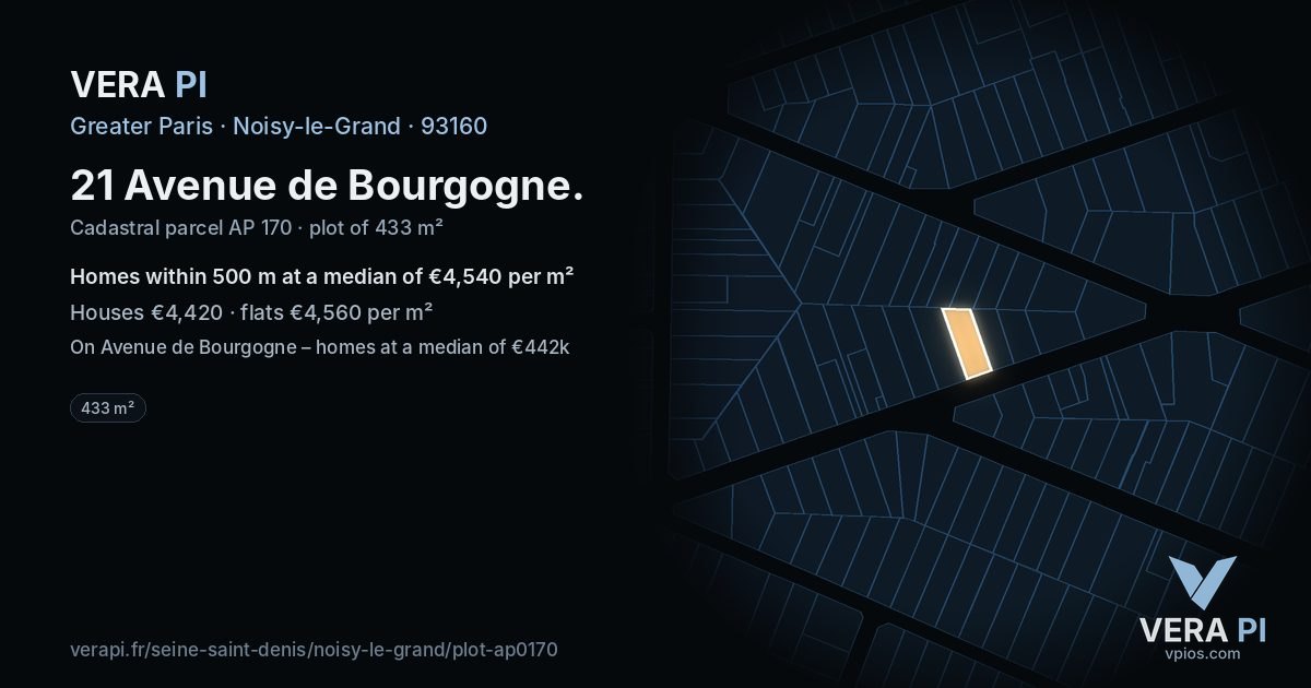 21 Avenue de Bourgogne, Noisy-le-Grand at night – the plot lit, the parcels around coloured by the prices near them