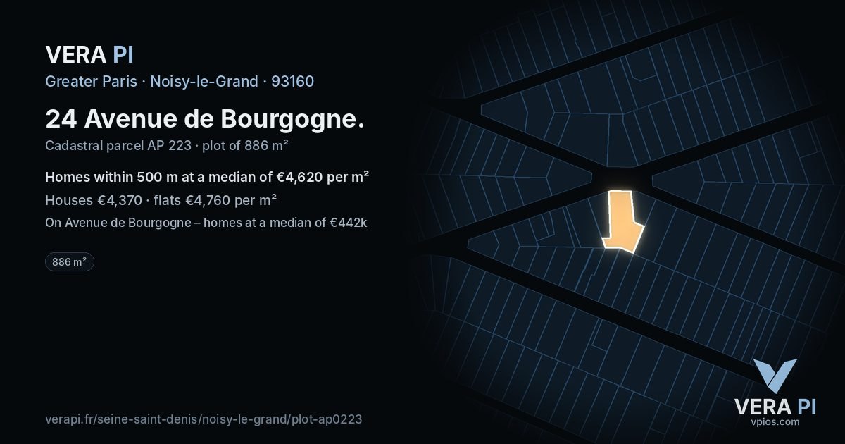 24 Avenue de Bourgogne, Noisy-le-Grand at night – the plot lit, the parcels around coloured by the prices near them
